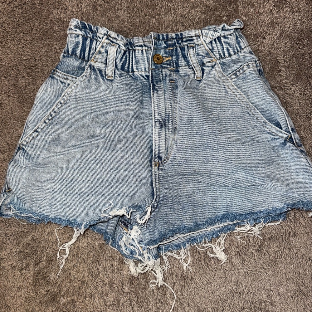 Zara Blue Jean Shorts with Paper-Bag Waist